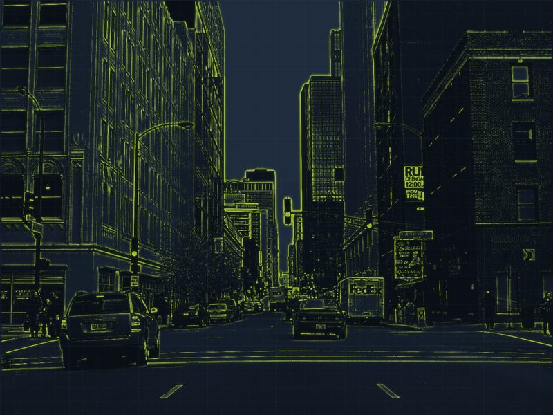 Schematic rendering of a West Loop office street, Chicago
